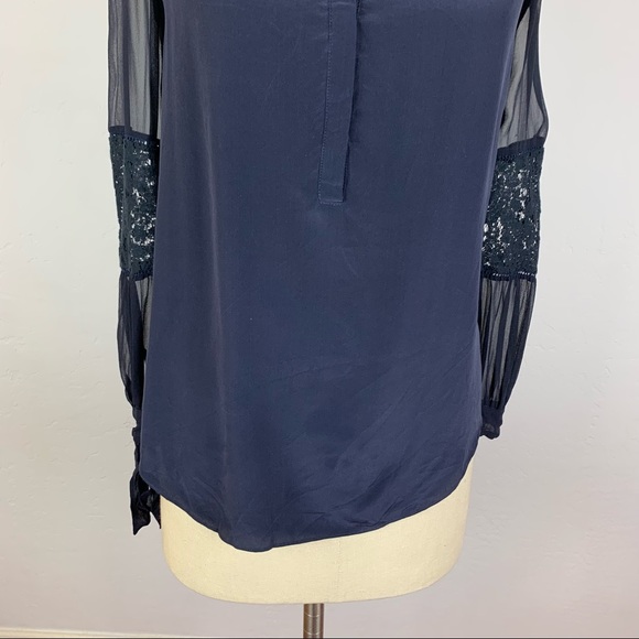 Rebecca Taylor Navy Blue Silk Blouse - Picture 5 of 8
